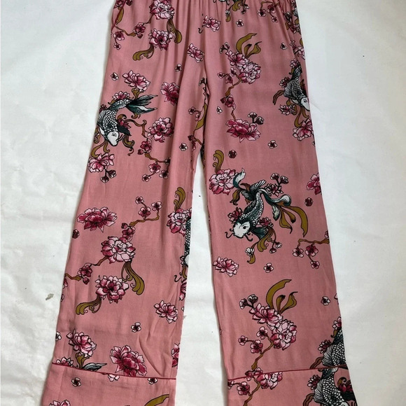 Sofie Schnoor Pull On Wide Leg High Waist Pink Coy Carp Printed Pants L NWT - Picture 4 of 10